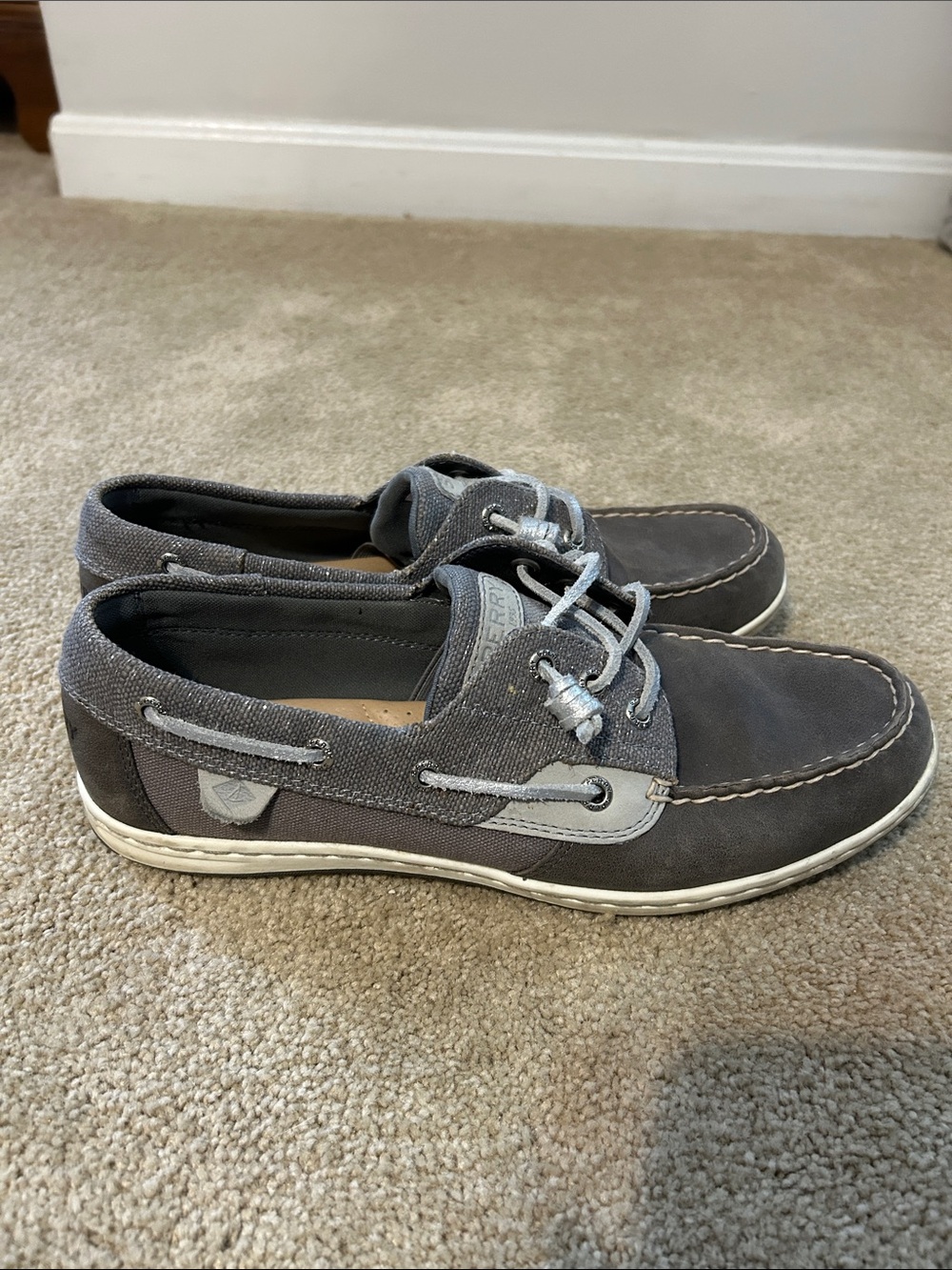 Sperry Gray Canvas & Suede Women's Boat Shoes